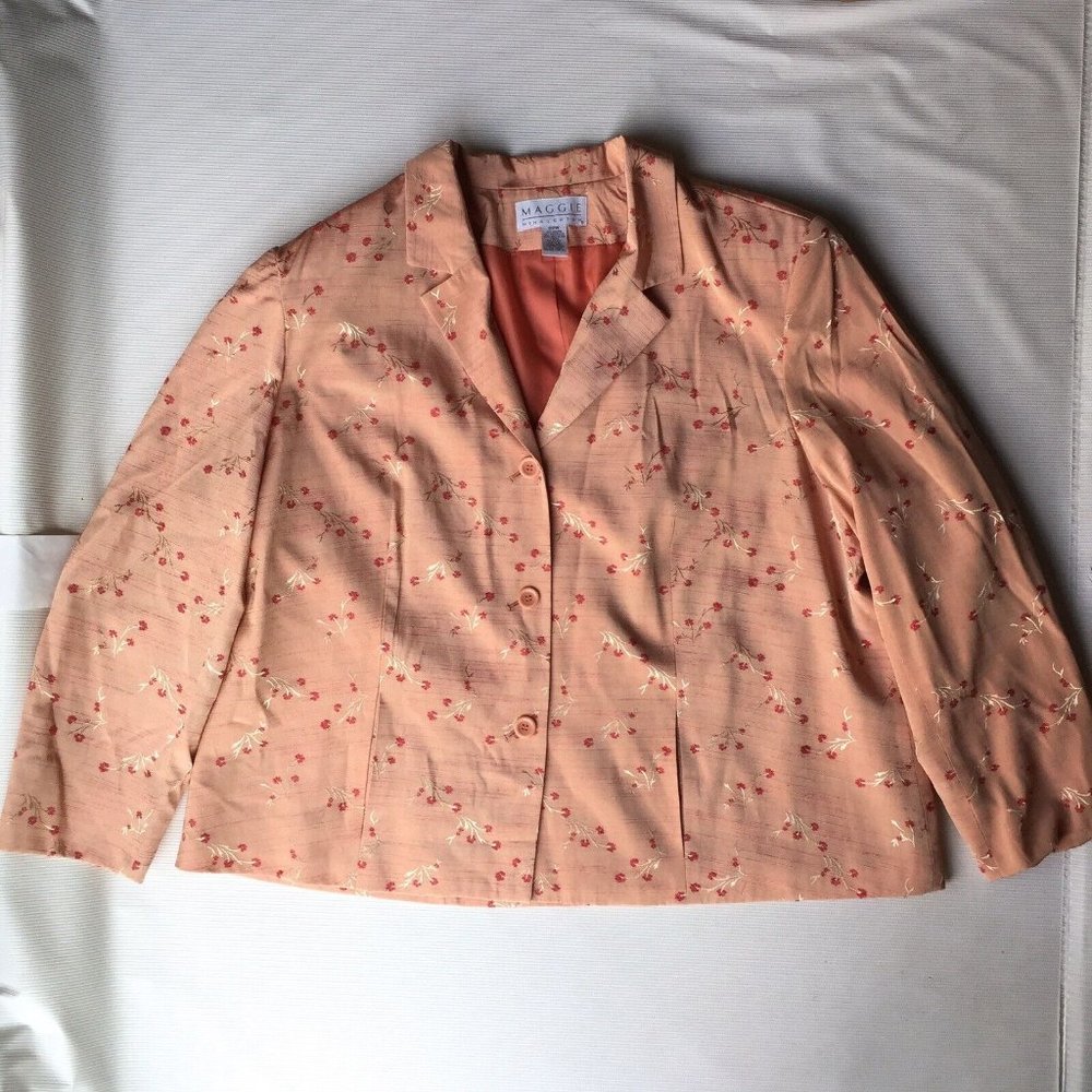 Maggie McNaughton Blazer Jacket Womens 22W Peach Pink Floral Flower Button Up